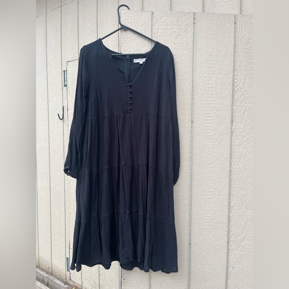 Loft Button Tiered Flowy Midi Dress Long Sleeve Medium - Picture 3 of 7